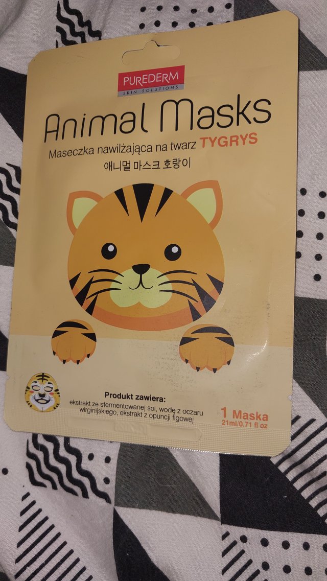 Purederm Maska do twarzy w płacie, Animal Masks, Nawilżająca, Tygrys