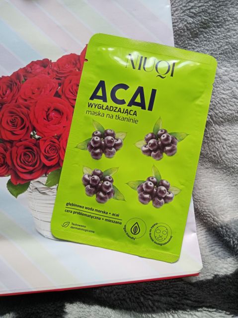 NIUQI Maska do twarzy w płacie, Wygładzająca, Acai