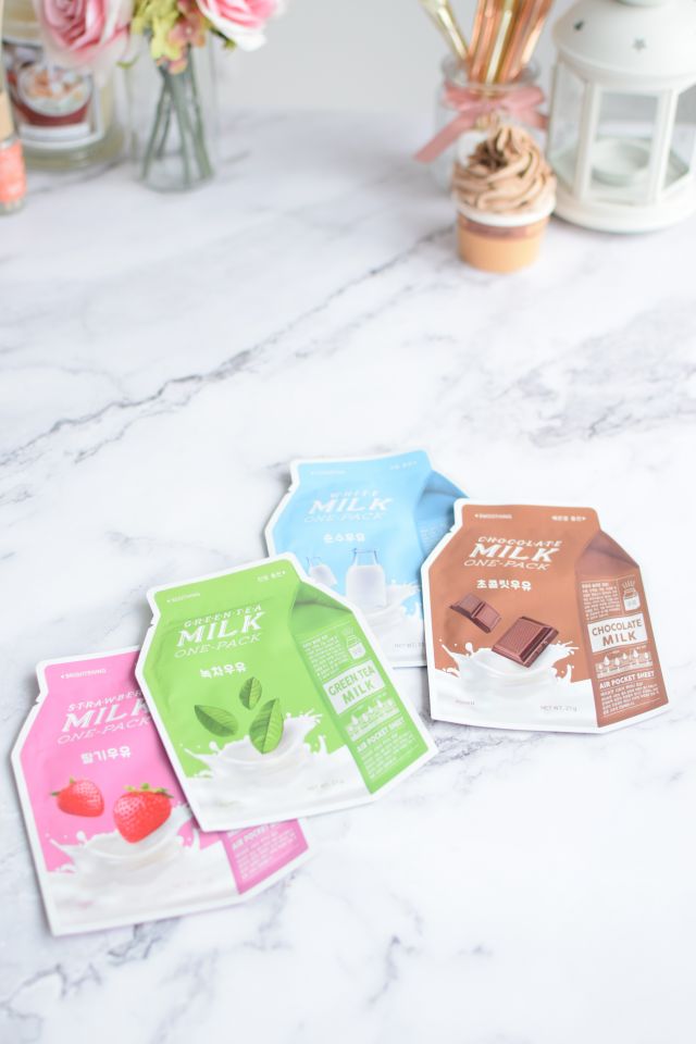 A'pieu Maska do twarzy w płacie, Pure Milk, Green Tea Milk, Strawberry Milk, Chocolate Milk