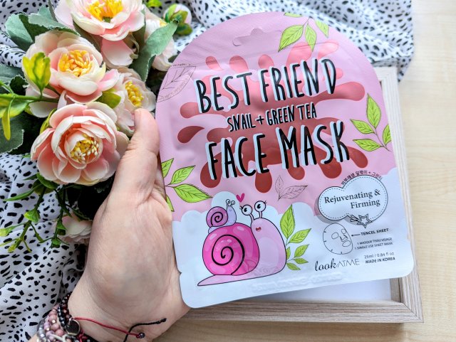 Look At Me Maska do twarzy w płacie, Best Friend Face Mask, Snail + Green Tea, Odmładzająco - ujędrniająca