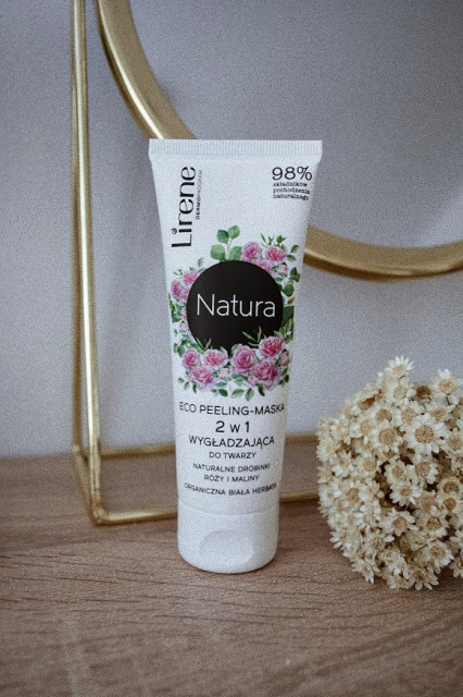 Lirene, Natura, Eco, Peeling-maska do twarzy, Naturalne drobinki róży i malin, Organiczna biała herbata