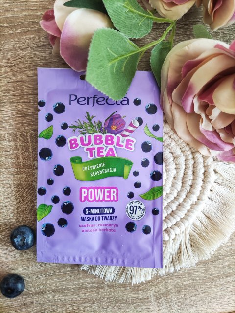 Perfecta Bubble Tea, Maska do twarzy, Power, Odżywienie i Regeneracja, 5-minutowa, Szafran, rozmaryn, zielona herbata