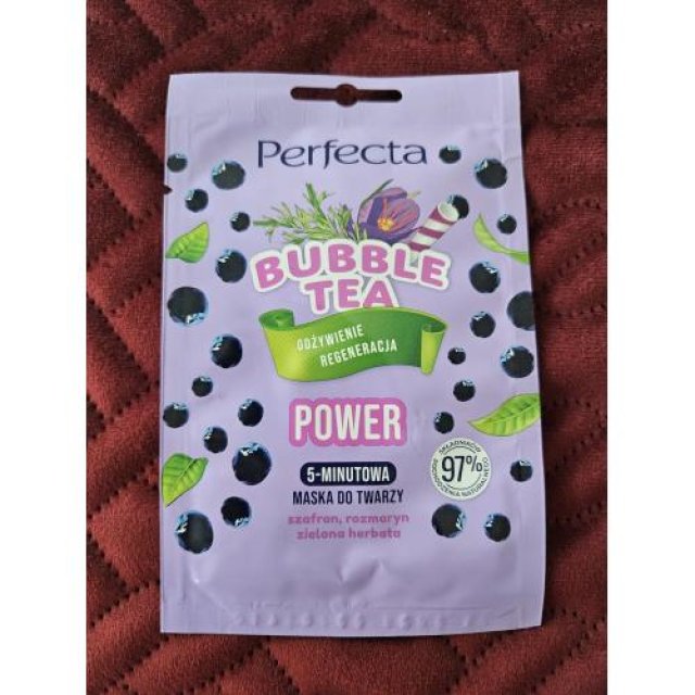 Perfecta Bubble Tea, Maska do twarzy, Power, Odżywienie i Regeneracja, 5-minutowa, Szafran, rozmaryn, zielona herbata