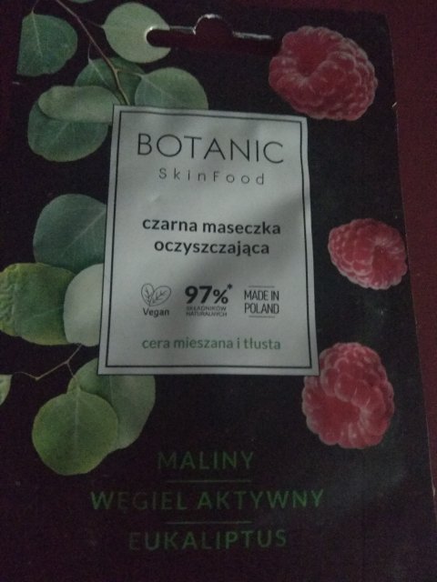 Botanic SkinFood Maseczka do twarzy, Czarna, Oczyszczająca, Maliny, węgiel aktywny, eukaliptus
