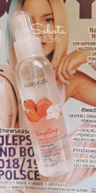 Avon Naturals, Mgiełka do ciała, Truskawka i biała czekolada