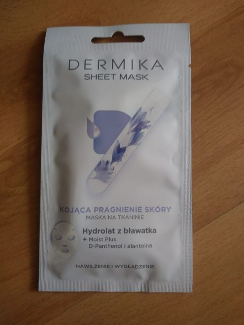 Dermika Maska do twarzy w płacie, Kojąca pragnienie skóry, Hydrolat z bławatka, Nawilżenie i wygładzenie
