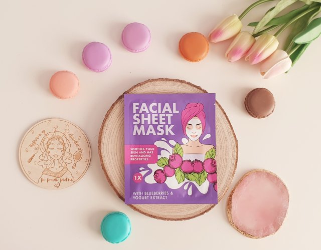 Mascot Europe Maska do twarzy w płacie, Facial Sheet Mask, Blueberries & Yogurt Extract