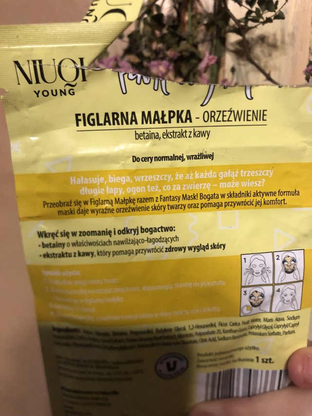 NIUQI Maska do twarzy w płacie, Fantasy Maska, Orzeźwienie, Figlarna małpka