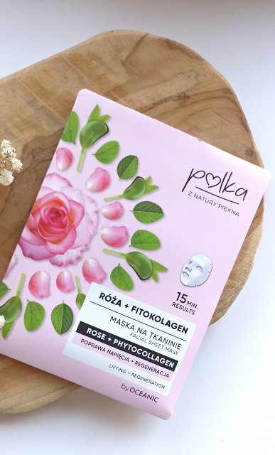 Polka Maska do twarzy na tkaninie, Poprawa napięcia + Regeneracja, Róża + Fitokolagen