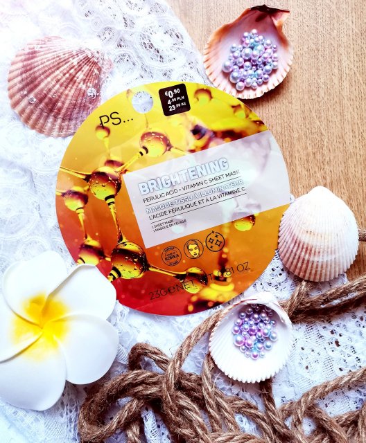 PS... Maseczka do twarzy w płacie, Rozświetlająca, Kwas Ferulowy, Witamina C