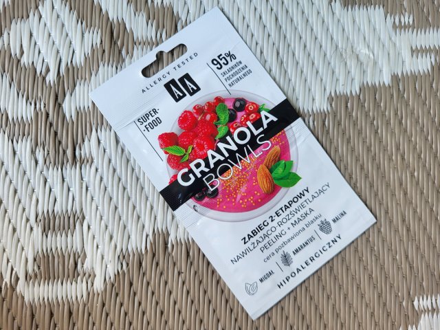 AA Granola Bowls, Zabieg do twarzy, Dwuetapowy, Peeling + maska, Nawilżająco-rozświetlający, Cera pozbawiona blasku