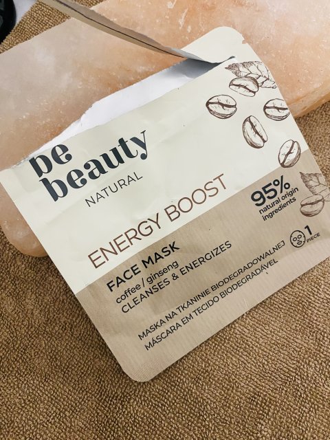 BeBeauty Natural, Maska do twarzy na tkaninie biodegradowalnej, Energy Boost, Coffee/Ginseng
