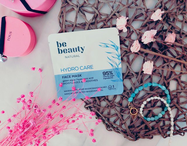 BeBeauty Natural, Maska do twarzy na tkaninie biodegradowalnej, Hydro Care, Zielona Alga/Kwas Hialuronowy