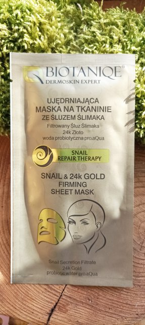 Biotaniqe Snail Repair Therapy, Maska do twarzy na tkaninie, Ujędrniająca, Snail & 24K Gold