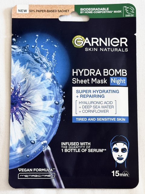 Garnier Skin Naturals, HYDRA BOMB, Sheet Mask Night, Super Hydrating + Repairing, Deep Sea Water