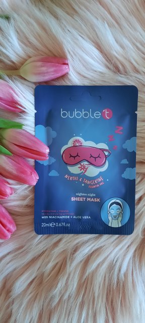 Bubble T Maska do twarzy w płacie, Nightea Night, Neroli & Tangerine, Nawilżająco - tonizująca 