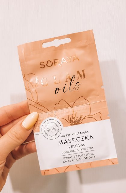 Soraya Glam Oils, Maseczka do twarzy, Żelowa, Supernawilżająca, Do każdego typu cery, Kwiat brzoskwini, kwas hialuronowy 