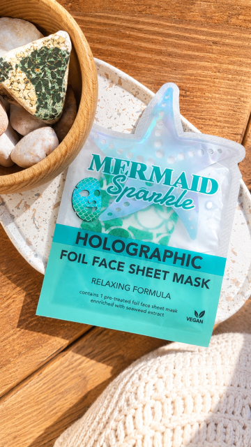 Maxbrands Marketing B.V. Maseczka do twarzy w płachcie, Holographic, Mermaid Sparkle, Formuła relaksująca