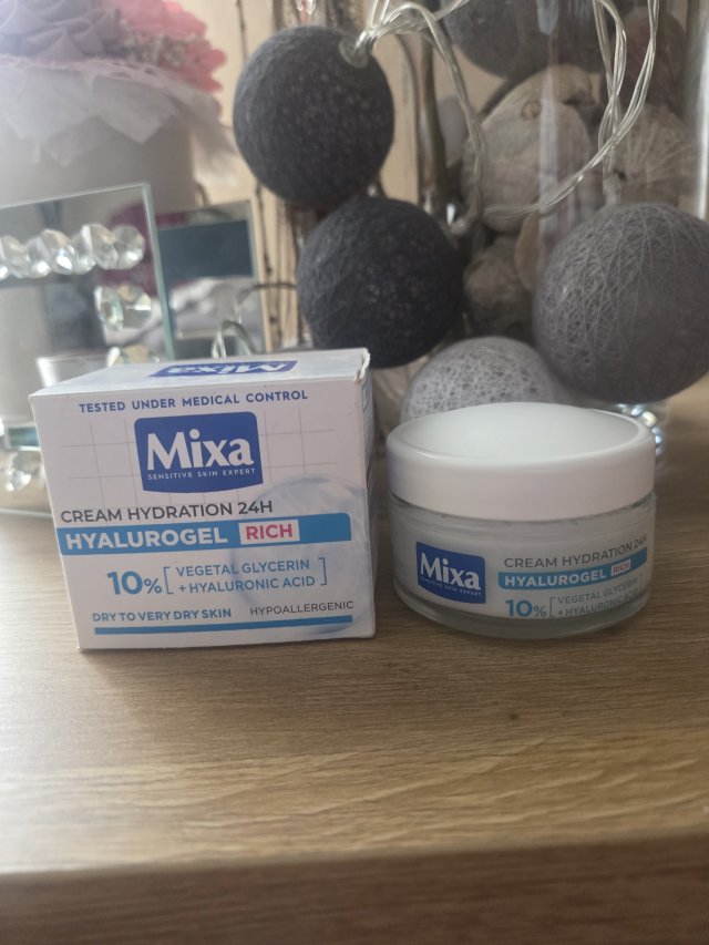 Mixa Hyalurogel, Krem do twarzy, Rich, Nawilżający 24h, Bogaty, 10% roślinna gliceryna, kwas hialuronowy 