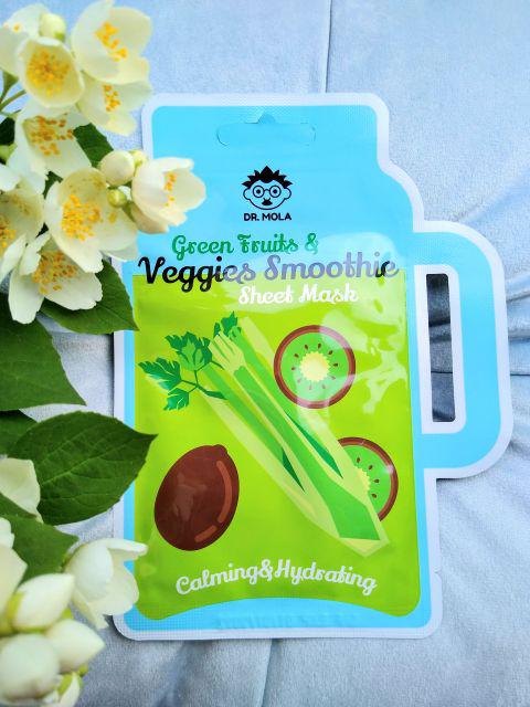 Dr. Mola Maska do twarzy w płachcie, Green Fruits & Veggies Smoothie, Calming & Hydrating