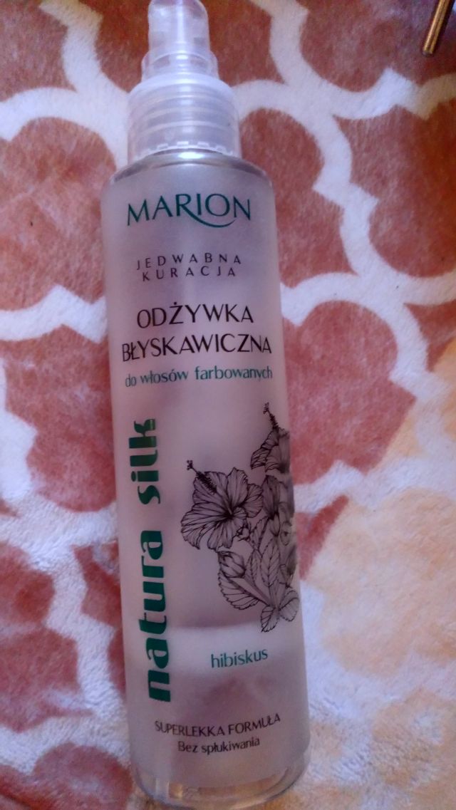 Marion Natura Silk, Jedwabna Kuracja, Odżywka do włosów, Błyskawiczna, Do włosów farbowanych, Super lekka formula, bez spłukiwania, Hibiskus