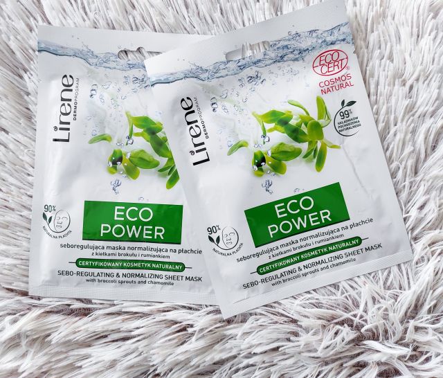 Lirene Eco Power, Maska do twarzy w płacie, Seboregulująca, Normalizująca, Z kiełkami brokułu i rumiankiem