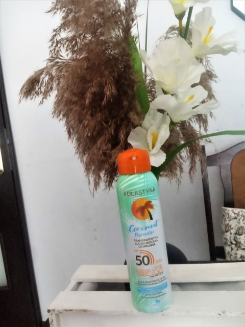 Kolastyna Coconut Paradise, Transparentna sucha mgiełka ochronna, SPF 50