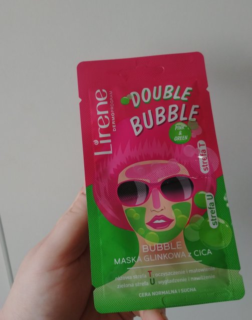 Lirene Double Bubble, Maska do twarzy, Glinkowa, Z Cica, Cera normalna i sucha, Pink & Green