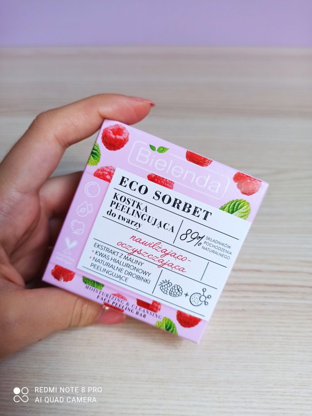 Bielenda Eco Sorbet, Kostka peelingująca do twarzy, Nawilżająco-oczyszczająca, Ekstrakt z maliny