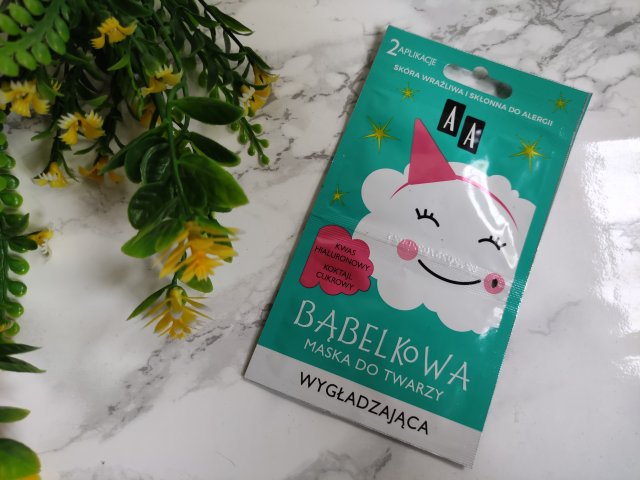 AA Maseczka do twarzy, Bąbelkowa, Wygładzająca, Kwas Hialuronowy i koktajl cukrowy
