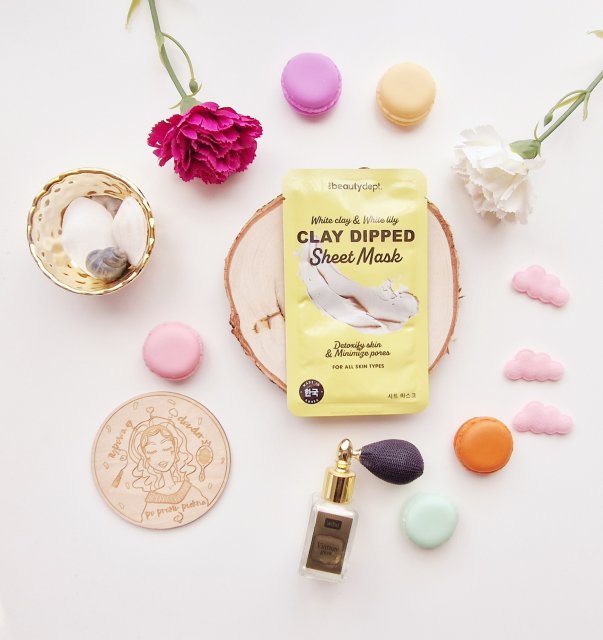 The Beauty Dept. Maseczka do twarzy w płacie, Clay Dipped Sheet Mask, White Clay & White Lily, Detoksykująca i oczyszczająca pory