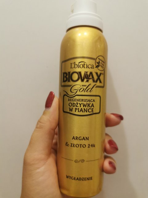 L'biotica Biovax, Gold, Odżywka do włosów w piance, Wygładzenie, Argan & Złoto 24k