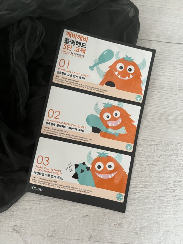 A'pieu Plastry na nos, Oczyszczająco-wygładzające, 3 stopniowe, Goblin Blackhead 3-step Nose Pack