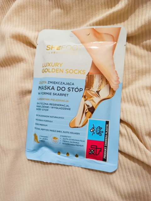 SheFoot Maska do stóp w formie skarpetek, Luxury Golden Socks, Złota, Zmiękczająca