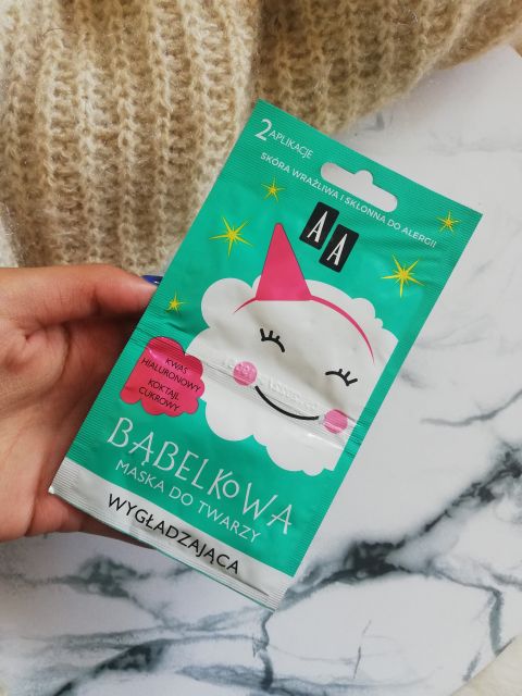 AA Maseczka do twarzy, Bąbelkowa, Wygładzająca, Kwas Hialuronowy i koktajl cukrowy