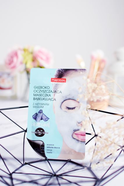 Purederm Maska do twarzy w płacie, Bąbelkująca, Aktywny węgiel