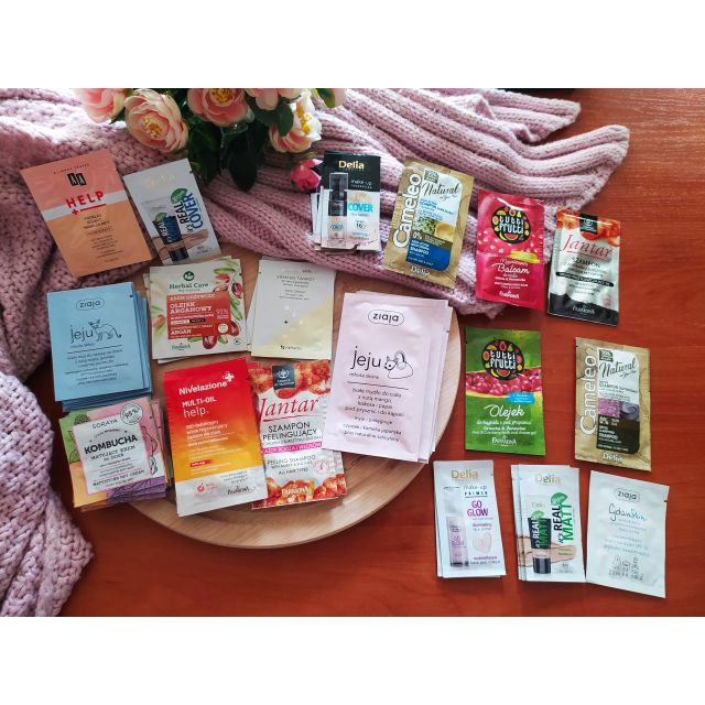 Ogromny zestaw próbek twarz ciało włosy makijaż 