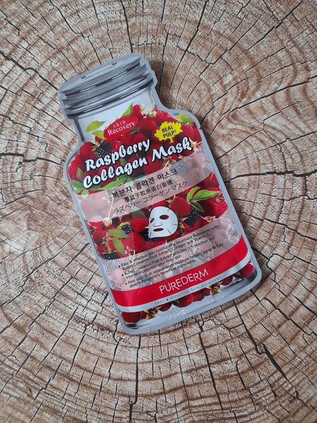 Purederm Maska do twarzy w płacie, Kolagenowa, Malina 