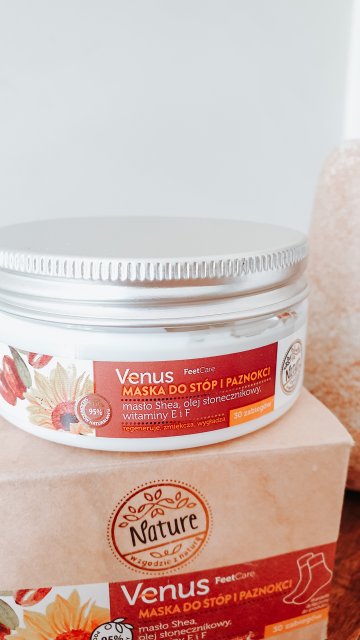 Venus Nature, Feet Care, Maska do stóp i paznokci, Masło shea, olej słonecznikowy oraz witaminy E i F