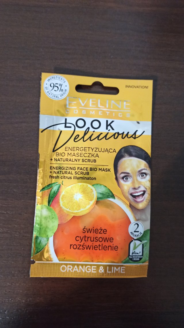 Eveline Look Delicious, Maseczka do twarzy, Energetyzująca, Bio, Z naturalnym peelingiem, Pomarańcza i limonka