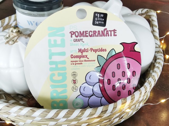 PS... Maseczka do twarzy w płacie, Brightening, Pomegranate + Grape Sheet Mask