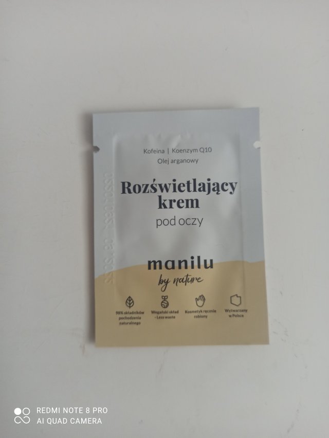 manilu Krem pod oczy, Rozświetlający, Kofeina, koenzym Q19 i olej arganowy