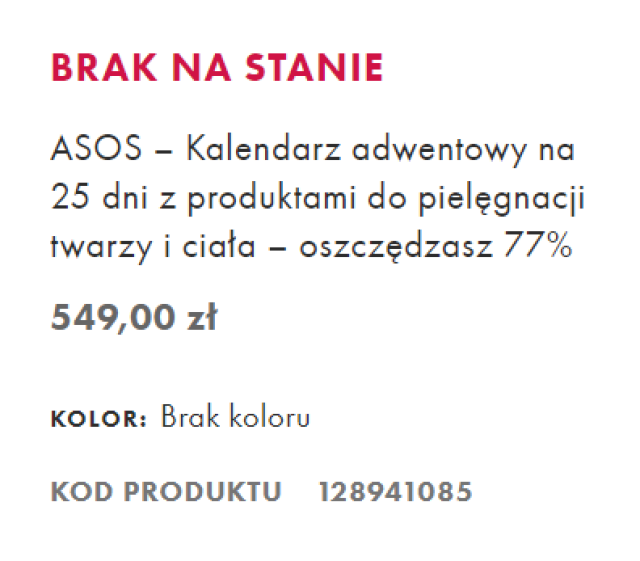Kalendarz adwentowy ASOS- błąd cenowy