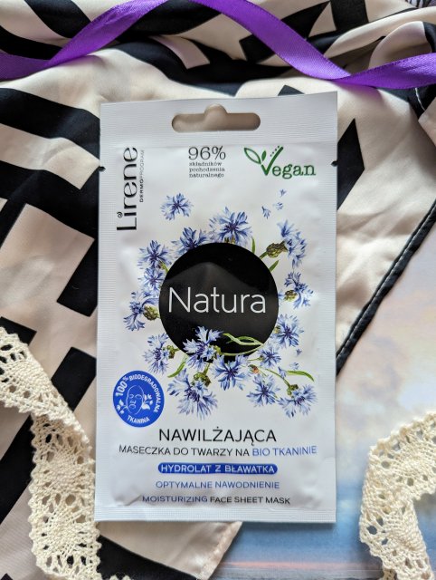 Lirene Dermoprogram, Natura, Maseczka do twarzy na bio tkaninie, Hydrolat z bławatka, Optymalne nawodnienie