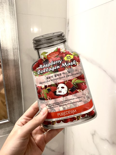 Purederm Raspberry Collagen Mask, Maska do twarzy, Kolagenowa 