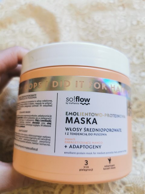 Vis Plantis so!flow, Maska do włosów, Emolientowo-proteinowa, Włosy średnioporowate i z tendencja do puszenia, Zapach energetyzujące mango