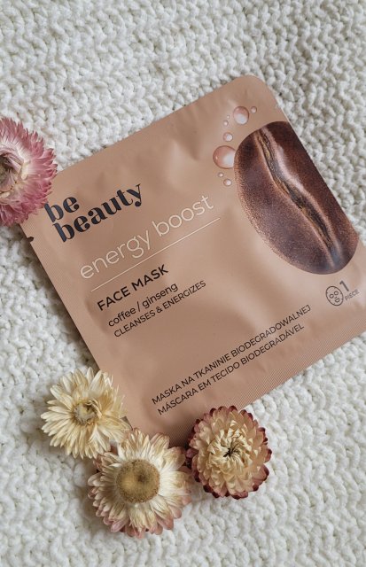 BeBeauty Natural, Maska do twarzy na tkaninie biodegradowalnej, Energy Boost, Coffee/Ginseng