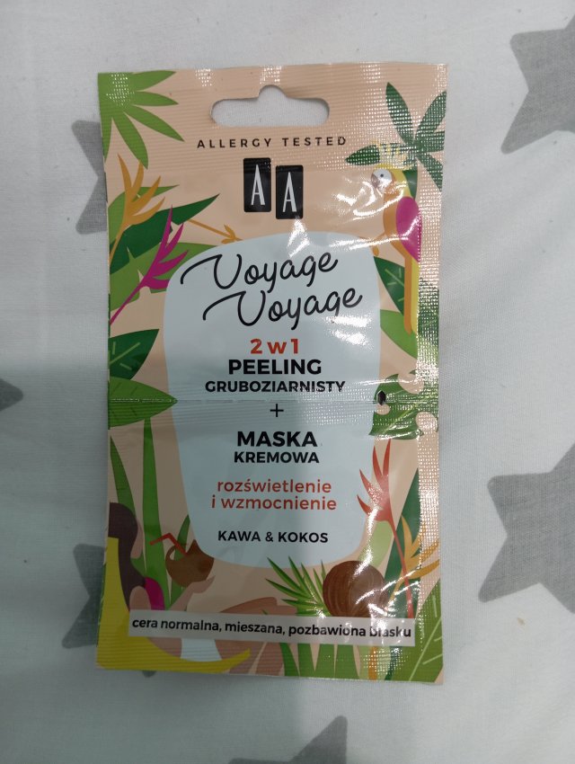 AA Voyage Voyage, 2w1 Peeling gruboziarnisty + maska kremowa, Kawa & Kokos