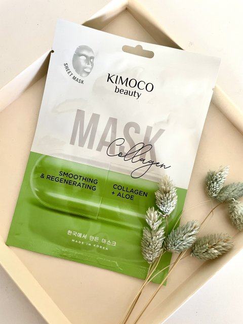 Kimoco Beauty Maska do twarzy w płacie, Collagen, Collagen + Aloe, Wygładzająco-regenerująca, Kolagen i Aloes 