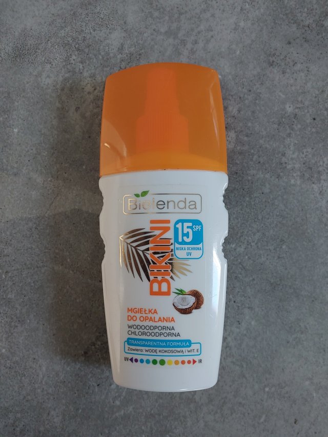 Bielenda Bikini, Kokosowa mgiełka do opalania, Twarz + włosy, SPF 15